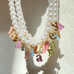 European and American candy color glass pearl 26 letters stainless steel necklace