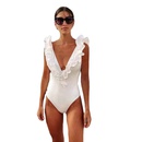 new ladies white solid color onepiece swimsuit European and American ruffled swimsuitpicture11