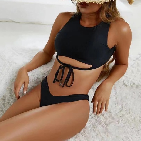 nouveau maillot de bain noir fendu de couleur unie pour femmes bikini sexy's discount tags