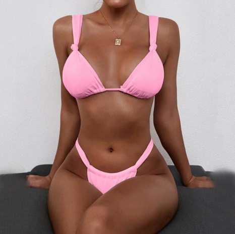 neuer Damen geteilter einfarbiger Badeanzug sexy geknoteter Bikini's discount tags