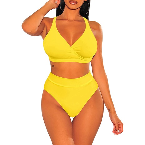 nouveau maillot de bain sexy bikini de couleur unie fendu taille haute pour femmes's discount tags