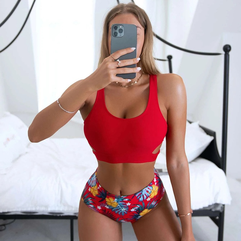 neuer Damen Split Badeanzug sexy bedruckter Bikini