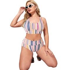 new ladies striped plus size split swimsuit sports bikini