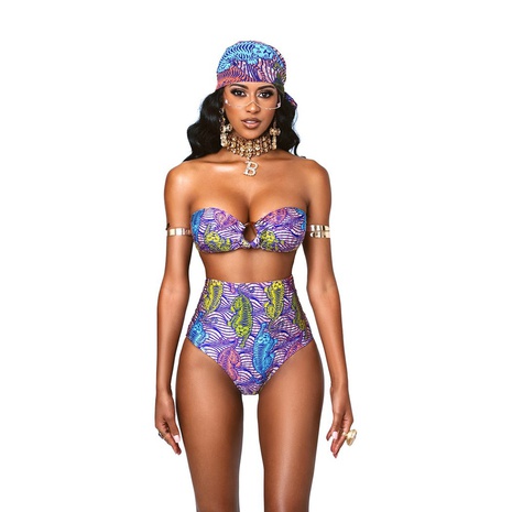 neue Damen Split High Waist bedruckter Bikini sexy Badeanzug's discount tags