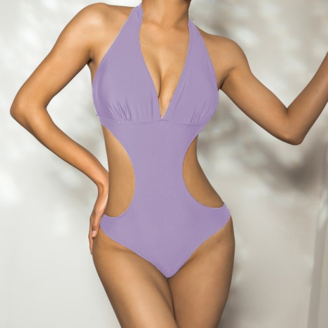 new ladies one-piece swimsuit solid color European and American hollowed sexy swimsuit's discount tags