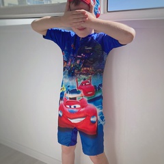 one-piece short-sleeved digital printing five-point boy swimsuit