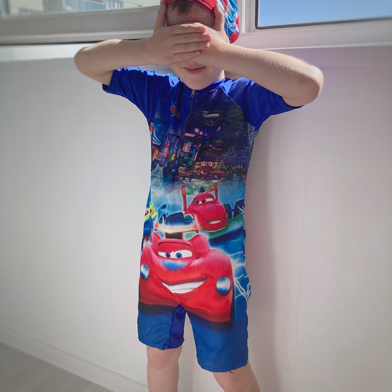 onepiece shortsleeved digital printing fivepoint boy swimsuit
