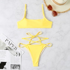 new ladies yellow split strap swimsuit European and American bikini