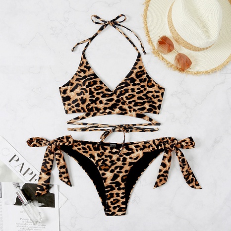 New Ladies Sexy Lace Leopard Print Bikini Spot Split Swimsuit's discount tags