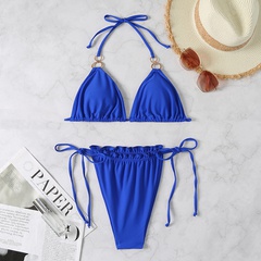 neuer Damen-Bikini-Badeanzug in reiner Farbe mit blauem Träger