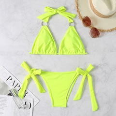new double shoulder pure color green swimsuit bikini