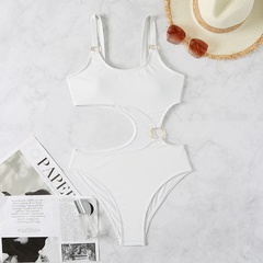 new ladies white solid color one-piece swimsuit European and American sexy swimwear