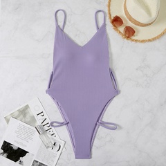 new ladies one-piece solid color swimsuit European and American sexy swimwear