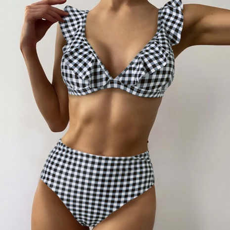 bikini sexy con volantes a cuadros divididos para damas nuevas's discount tags
