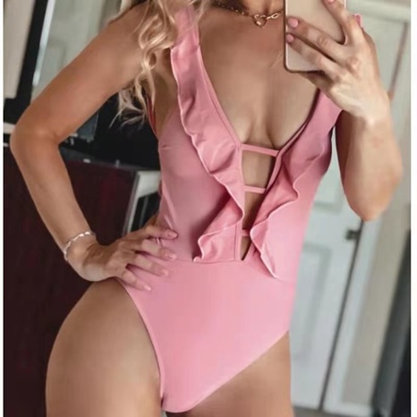 new ladies one-piece European and American solid color sexy swimsuit wholesale's discount tags
