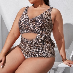 new ladies plus size one-piece swimsuit European and American sexy leopard swimwear