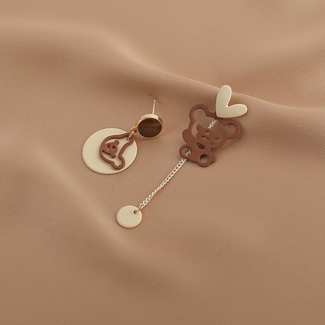 Korean contrast color hollow bear sweet heart asymmetric earrings female NHOT593861's discount tags