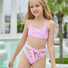 Traje de baño con tirantes rosa dividido para niños Bikini sexy europeo