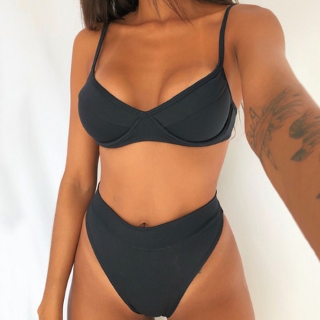 neuer einfarbig bedruckter Damen Split Badeanzug Bikini's discount tags