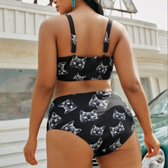 New ladies large size split swimsuit black printed bikini