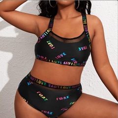 new ladies sports plus size swimsuit letter printing sexy bikini