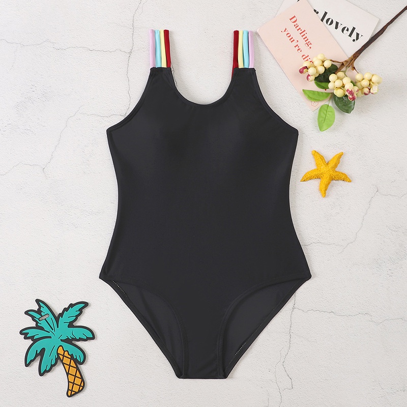childrens solid color onepiece swimsuit black swimsuit