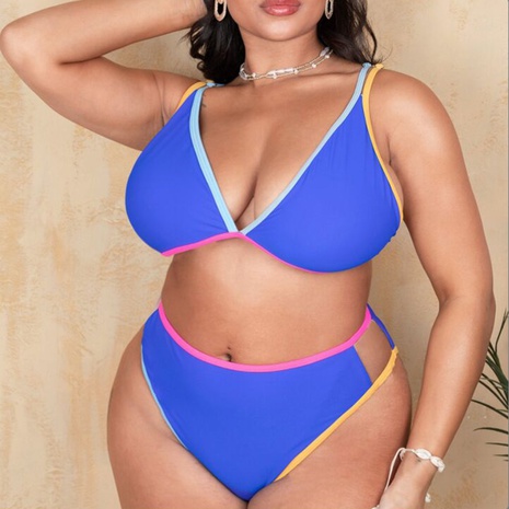 new ladies contrast color plus size blue swimsuit sexy bikini's discount tags