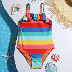 children's color striped one-piece swimsuit conservative swimsuit
