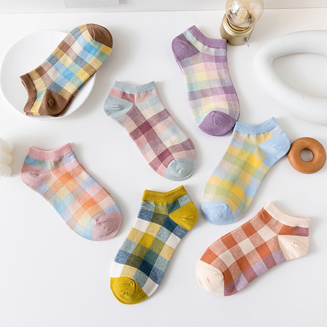 small square lattice invisible cotton rend cute campus women's socks's discount tags