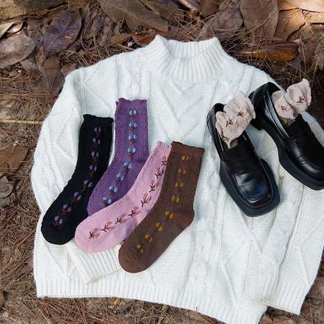long tube socks female twist loose mouth wood ears retro female socks autumn and winter's discount tags