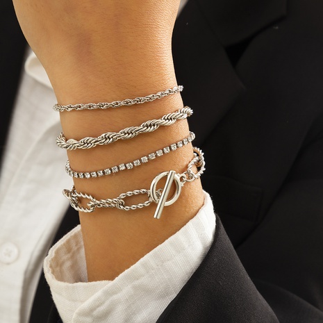 chaîne en métal torsadée simple strass creux empilé porter un bracelet mixte's discount tags