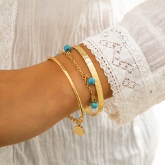 ethnic style woven turquoise beaded simple geometric bracelet