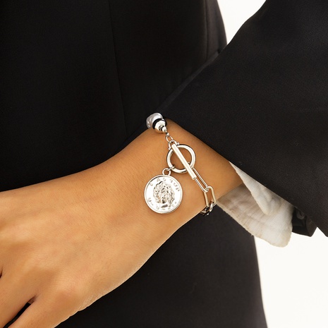 Perle couture bijoux femme rétro métal portrait OT boucle bracelet's discount tags