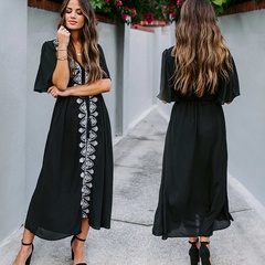 fashion black printing beach blouse long skirt holiday dress