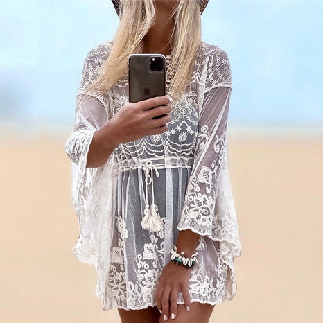blouse de protection solaire à la plage à manches courtes en dentelle à la mode's discount tags