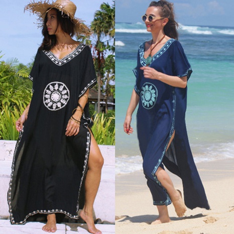 cotton embroidered loose large size beach skirt robe dress bikini blouse's discount tags