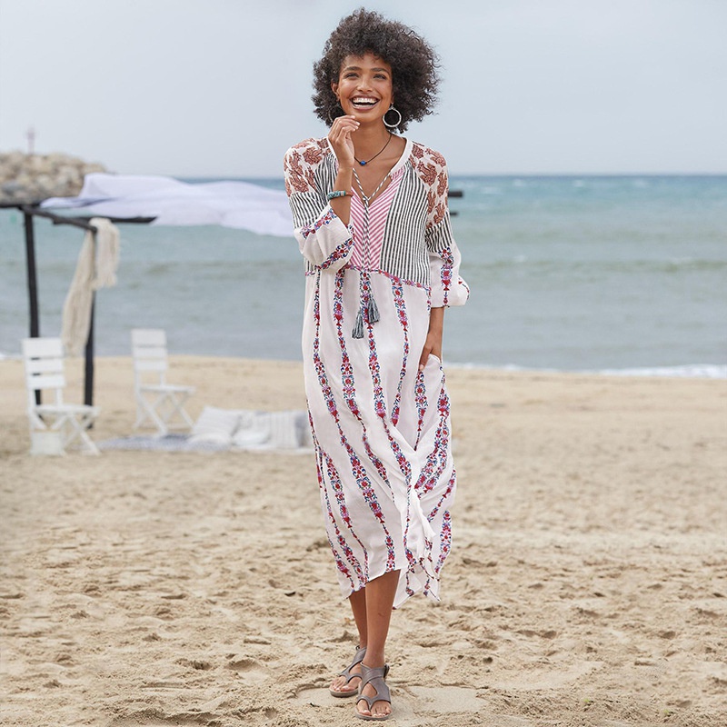 Mode Strandbluse mit Tasche Meer Urlaub langer Rock Bikini Badeanzug Bluse
