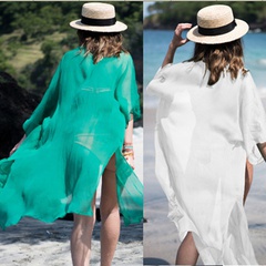 fashion chiffon ruffled cardigan cloak beach outer blouse sunscreen shirt bikini blouse