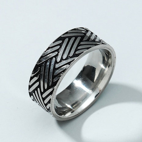 wide geometric pattern Men's Vintage Titanium Ring's discount tags