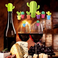 Bouchon de bouteille de vin en silicone de couleur mélangée en forme de cactus 7 pièces