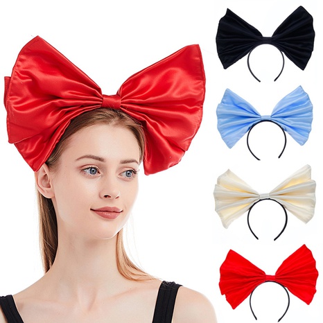 Fashion creative solid color satin cloth large bow headband's discount tags