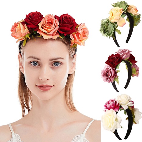 Fashion simulation fabric big rose flower wide brim headband's discount tags