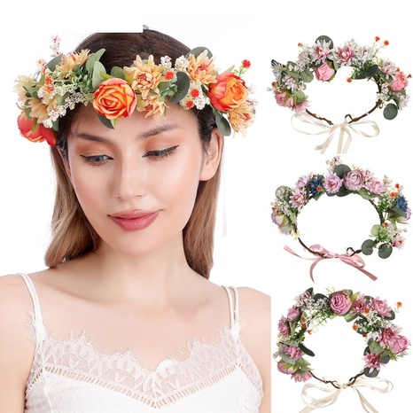 artificial fabric rose flower garland adjustable hair ornament wreath's discount tags