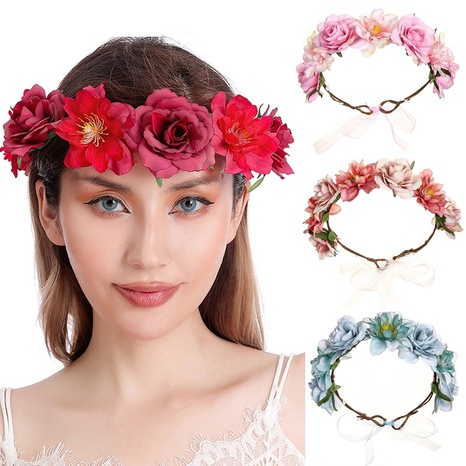 creative fabric color rose garland fashion adjustable flower hair wreath's discount tags