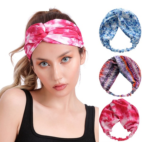 ultra-wide tie-dye cross-knotted elastic print sports face headband's discount tags