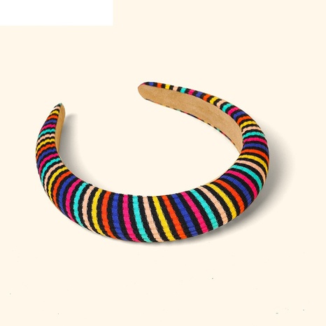 European and American new rainbow knitted sponge headband fabric thickened wide side hairband's discount tags