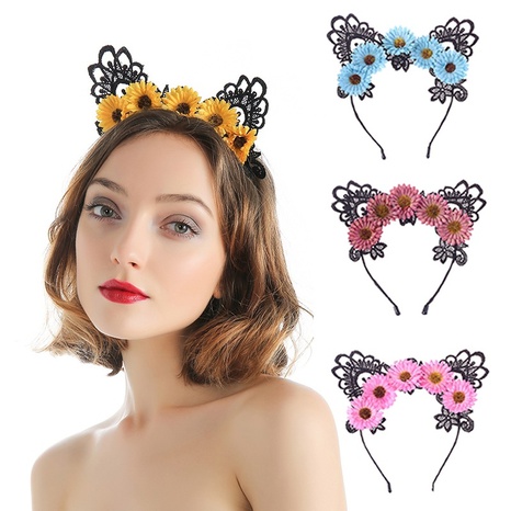 European and American personality sexy lace cat ears sun flower headband's discount tags