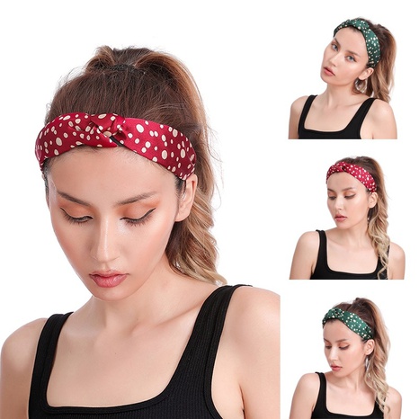 Fashion new color satin fabric hair band polka dots knotted simple wide headband's discount tags