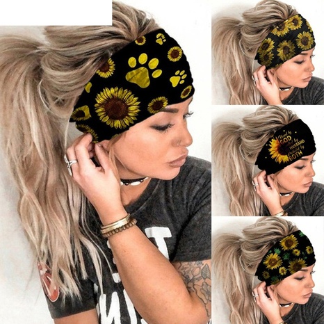 sunflower pattern printing elastic broad-sided sports yoga headband's discount tags