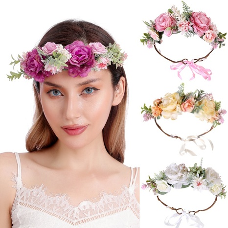 wreath lace flower bride bridesmaid head flower adjustable headband's discount tags